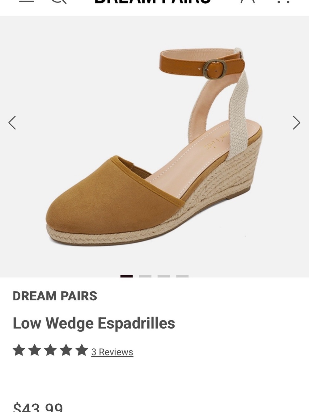 Dream Pairs Tan and Cream Ankle-Strap Low Wedge Espadrille